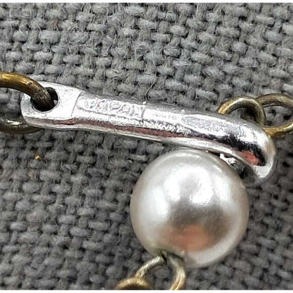 Triple Strand Beaded Necklace Japan Faux Pearl Gray White Signed Vintage Costume - Picture 4 of 6